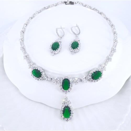 2021 new fashion green blue water drop CZ zircon wedding bride banquet party dress necklace earring jewelry set free shipping