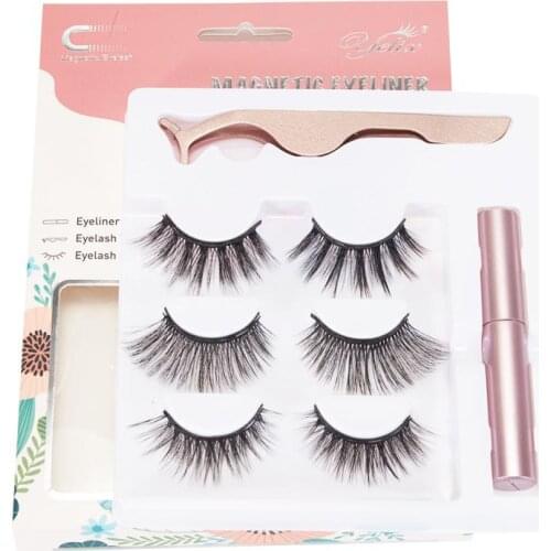 3 Pairs 3D Magnetic Eyelashes Lash Extensions Waterproof Magnet Eyeliner Lasting Natural Magnetic Lashes False Make Up Set TSLM1