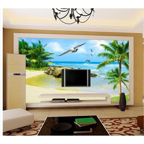 3d landscape wallpaper Sea beach tree TV wall living 3d wallpaper photo wall murals wallpaper