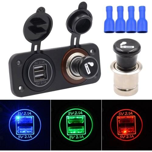 5V 4.2A Voltmeter Dual USB Port 12V Outlet Combination Car Marine LED Rocker Switch Panel with cigarette lighter for Cars Boat