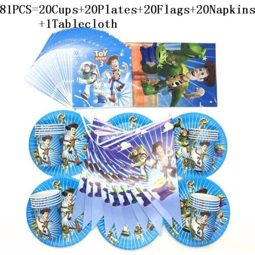81Pcs Disney Toy Story Birthday Party Decorations Supplies Kids Favor Toy Story Cup Plate Napkin Flag Tablecloth Tableware Sets