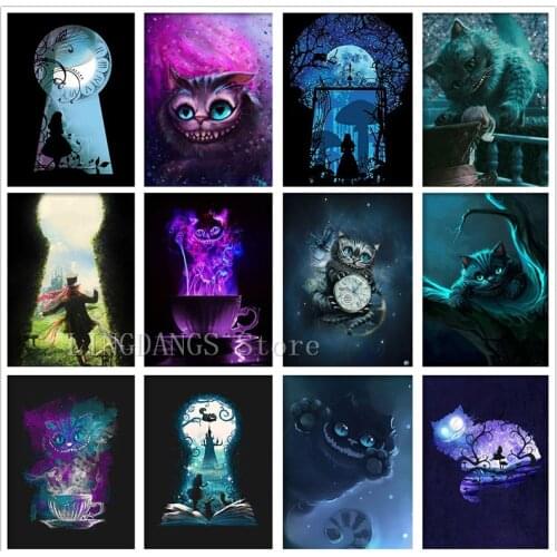 5D DIY Diamond Painting Disney Alice In Wonderland Princess Cheshire Cat Diamond Embroidery Mosaic Cross Stitch Home Decor Gift