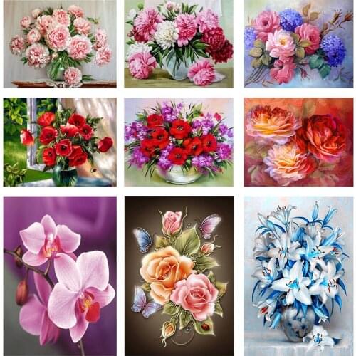 5D Diamond Painting DIY Flowers Cross Stitch Kit Full Round Drill Embroidery Mosaic Rose Picture Of Rhinestones Gift Home Decor