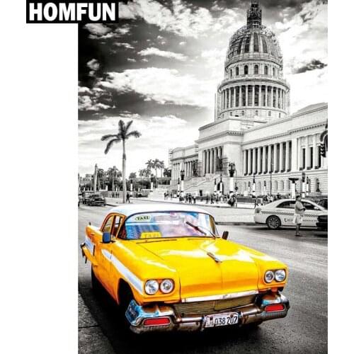HOMFUN Full Square/Round Drill 5D DIY Diamond Painting "Yellow taxi" Embroidery Cross Stitch 5D Home Decor Gift A03899