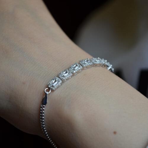 Baget Dikdörtgen Swarovski Taşlı Bileklik Rodyum Kaplama