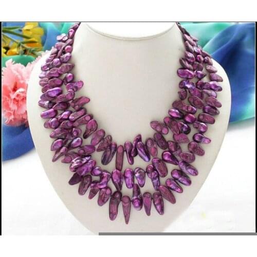 FREE SHIPPING>>@> hot! 3 row Purple red pearl Necklace Natural jewelry
