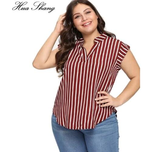 Plus Size Blouse Shirt Women 2021 Summer Stand V Neck Short Sleeve Striped Print Casual Blouse Big Size Ladies Tunic Tops