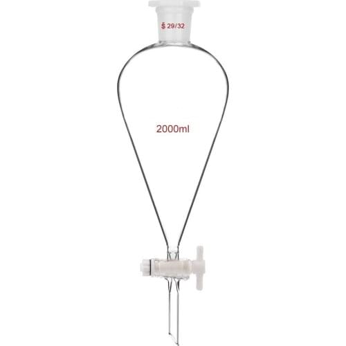 Borosilicate Glass 2000ml Heavy Wall Conical Separatory Funnel with 29/32 Joints and PTFE Stopcock 2L