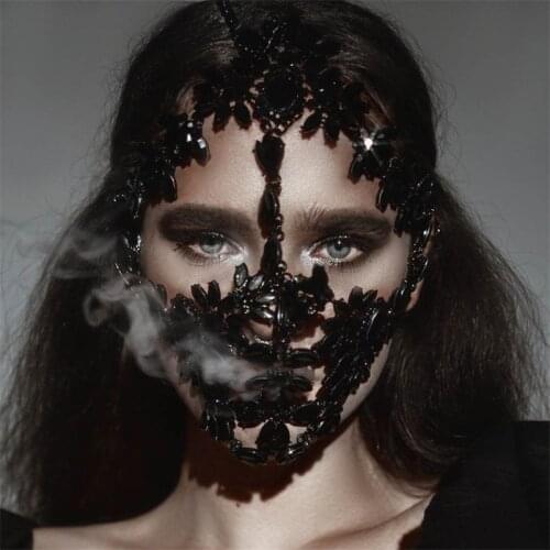 Bling Rhinestone Full Mask Decoration Face Chain Accessories Jewelry for Women Black Luxury Handmade Halloween Mask Chain