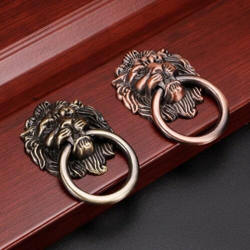 JD Chinese Classical Lion Head Handle Antique Animal Head Pull Ring Single Hole Drawer Retro Handle Wardrobe Door Furniture
