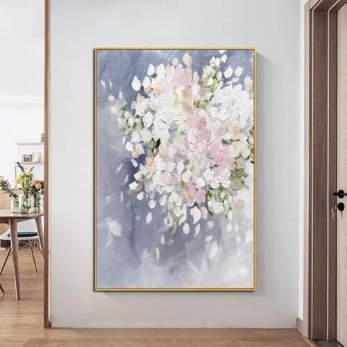 White Flowers Wall For Home Decoration Pure Handmade Oil Painting On Canvas Artwork Posters Picture For Living Room No Frame