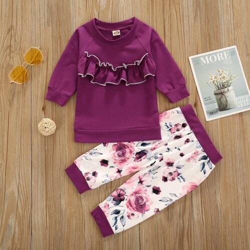 Baby Clothes Set Girls Clothes Kid Baby Girls Long Sleeve Solid Floral Print T-shirt Print Pants Outfits Sets Clothes For Girls