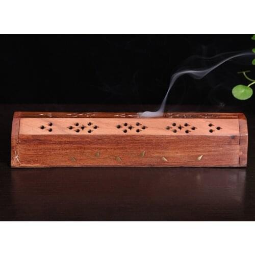 F Solid Wood Dual Use Incense Burner Handmade Wooden Indian Cone Stick Holders Lying Censer for India Sticks and Cones Base
