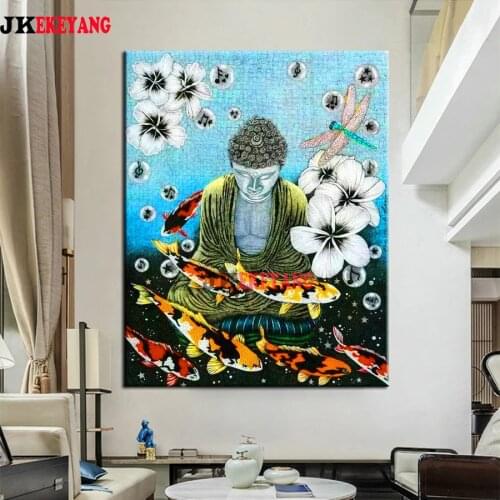 Full Square Round Buddha statue koi fish flower Diamond Embroidery DIY Diamond Painting Cross Stitch kit mosaic Y4404