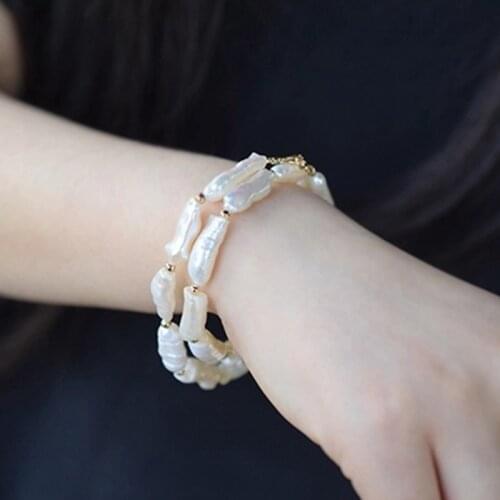 Lii Ji Gemstone White Baroque Pearl 925 Sterling silver Gold Color Lobster Clasp 2 rows Bracelet Fancy Jewelry