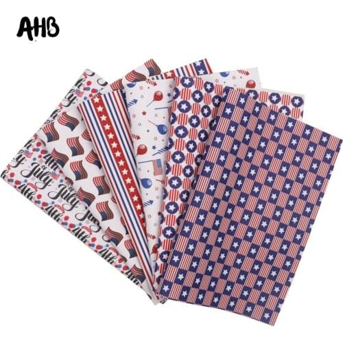 AHB Faux Leather Sheets Flag Printed Synthetic Leather For DIY Hair Accessories Independence Day Handmade Decor Materials