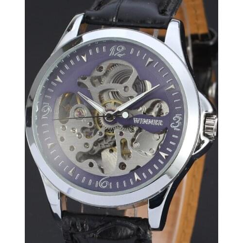 WINNER Brand Fashion Men Women Skeleton Mechanical Colored Dial Auto Self Wind Casual Sports Waterproof Wristwatch