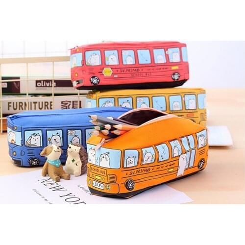 Cute Bus style Pencil Case,lovly outlook,large capacity canvas pencil bag,stationery,orange,red,yellow,blue available