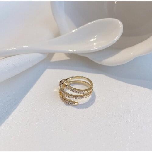 South Korea Zircon Multi-Layer Nail Ring Female Niche Fashion Ring 2021 New Trendy Net Red Cold Wind Jewelry