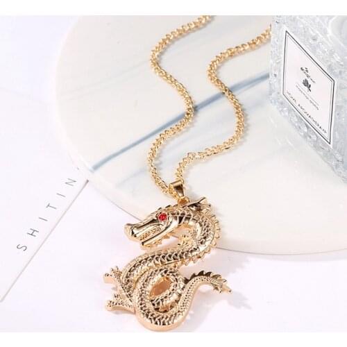 Fashion 12 Zodiac Sign Constellation Necklace Gold Gold Chinese Style Dragon Pendant Long Sweater Necklace For Men Women Gift