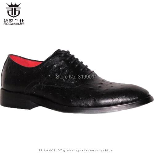 2020 FR.LANCELOT men ostrich pattern Leather Shoes fashion Men Business Leather Shoes Men wedding party shoes point toe flats
