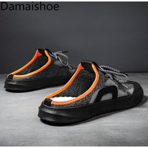 Mens Non-Slip Flying Woven Shoes Half Slippers Mens Summer 2021 New Sneakers Mens Breathable Outer Wear Heel-Free Mens Shoes