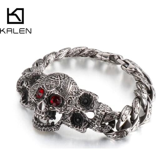 Kalen Skull Decoration Stainless Steel Mens Bracelet Punk Style Mysterious Symbol Bracelets Jewelry Accessories
