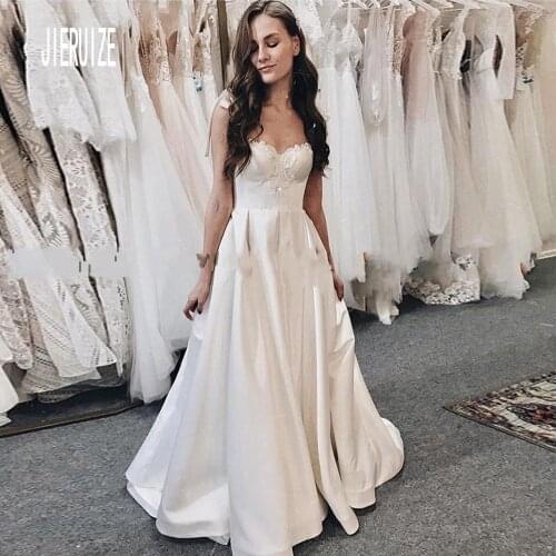 JIERUIZE charming Wedding Dresses 2020 Sleeveless Bow strap Sweetheart Neck Long Bridal Gowns Custom Made Robe de mariee