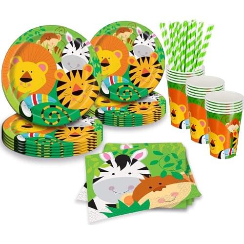 Omilut Jungle Animal Party Disposable Tableware Wild One Party Decor Baby Shower 1th Birthday Party Disposable Supplies Decor