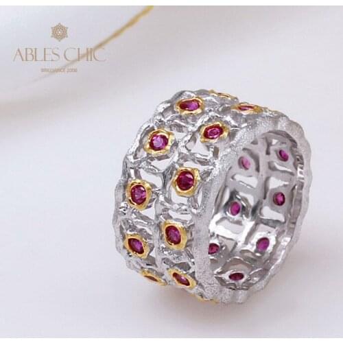 Solid 925 Silver Ruby Zircons Decorations Wide Cocktail Rings Traditional Red CZ Stones Wedding Band Quality Retro Fine Jewelry