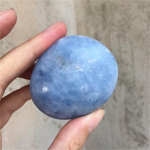 Wholesale polished natural blue celestite crystal stones palm healing stones for healing