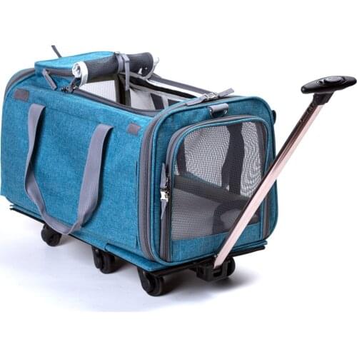 2018 New linen material medium dog pet package sunroof super breathable dog beds folding pet carrier with wheels