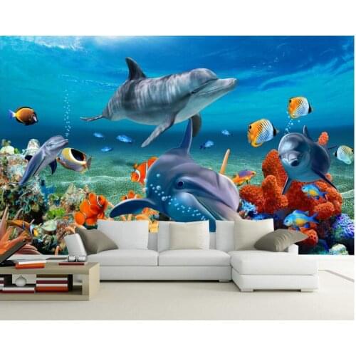 Custom photo 3d wallpaper Non-woven mural undersea world dolphin decoration painting 3d wall murals wallpaper for living room