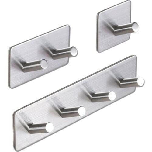 Self Adhesive Wall Door Back Hooks Heavy Duty Stainless Steel Clothes Hanger Bathroom Kitchen Towel Rustproof Hook
