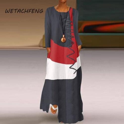 Spring Autumn Ladies Dresses 2021 Striped Patchwork Maxi Sundress Women Long Sleeve Casual Loose Femme Robe Plus Size Clothing