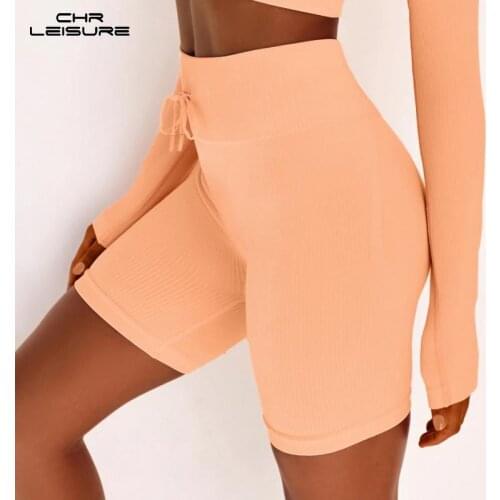 CHRLEISURE Shorts Cycling Shorts Ladies Candy Color Shorts Womens Knitted Fitness Shorts Belted Track Sports Shorts Woman