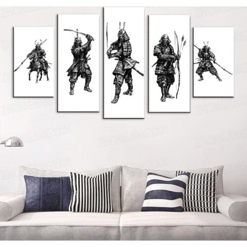 Nordic Art Minimalism Ancient Japanese Samurai Poster Canvas Black And White Warrior Figure Painting For Office Living Room Home
