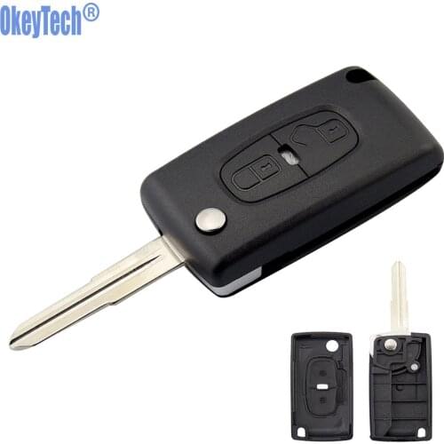 OkeyTech Replacement 2 Buttons Flip Remote Car Key Shell Fob for Peugeot 4008 3008 407 307 Case Fob for Citroen Switchblade Key