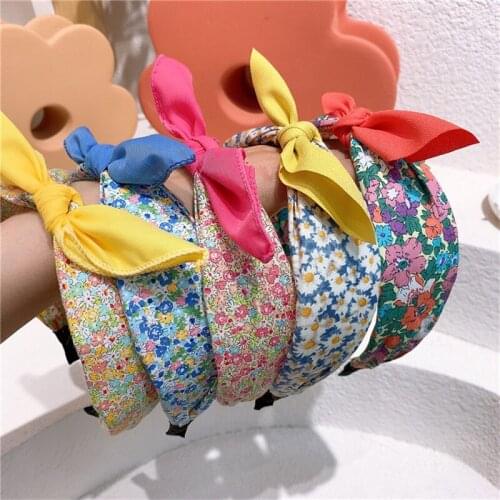 Fabric Print Bowknot Pitchwork Headbands For Kids Girl Princess Hairbands Cute Child Hair Accessories Korean Handmade Wholesale