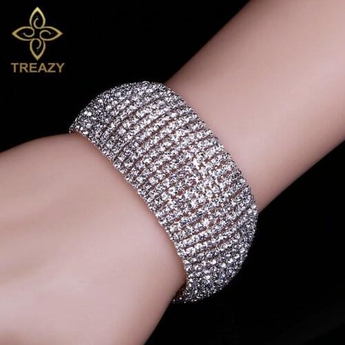 TREAZY Fashion Wedding Bracelets For Women Sparkly 2-12 Rows Rhinestone Bracelets & Bangles Bridal Wedding Jewelry Accessories