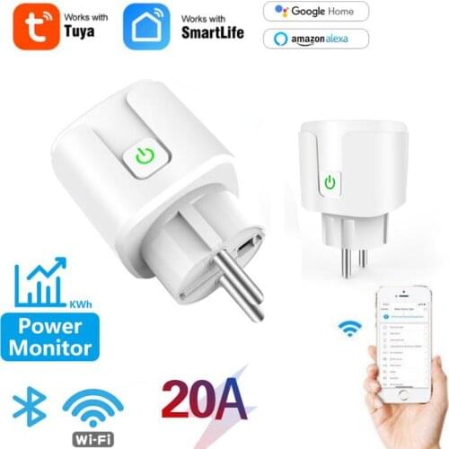 Tuya 20A Smart Plug WIFI+Bluetooth Dual Module Timeing Power Monitor Socket Work With Smart Life/Tuya App Alexa Google Home