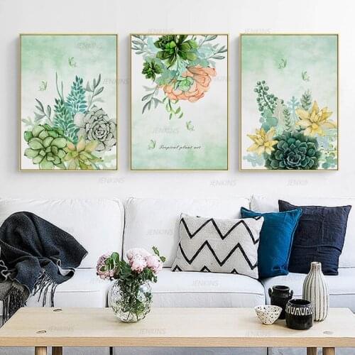 Plant Art Succulent Watercolor Flower Leaf Wall Poster Print Canvas Painting Picture Home Living Room Decoration Jenkins