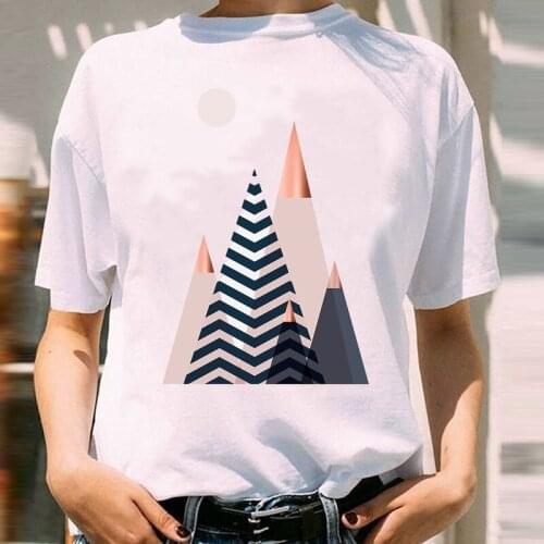 Women Graphic Striped Geometric 90s Cute Trend Fashion Geometric Short Sleeve Print Female Clothes Tops Tees Tshirt T-Shirt