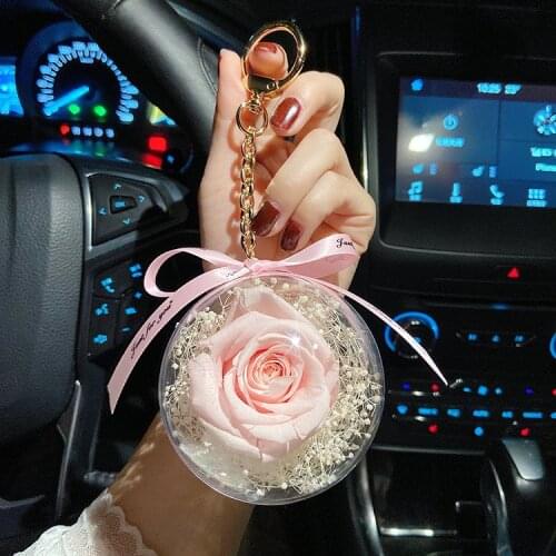 Hand Made Creative Flower Rose Romantic Pearl ChainKeychain Women Key Chain Bag Pendant Car Accessories D894