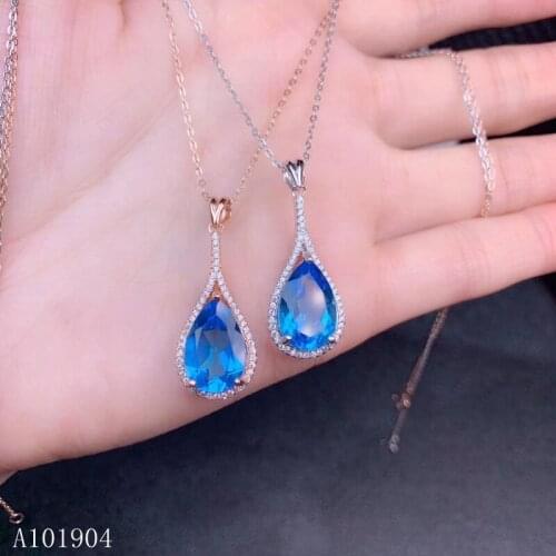 KJJEAXCMY boutique jewelry 925 sterling silver inlaid natural topaz gemstone female pendant necklace set support detection