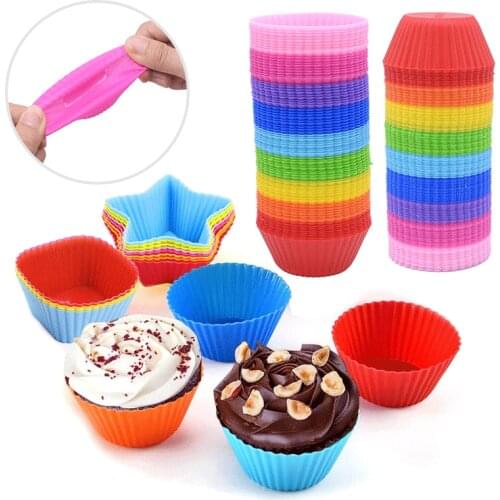 12Pcs Candy Color Silicone Cake Cup Round Shaped Muffin Cupcake Baking Molds Home Kitchen Cooking Supplies Cake Decorating Tools