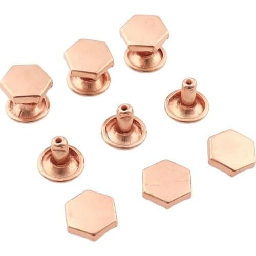 50sets Polygon Rose gold Fashion Round Double Cap Rivet Stud Collision Nail Spike Rock Leathercraft Shoe Garment Bracelet DIY
