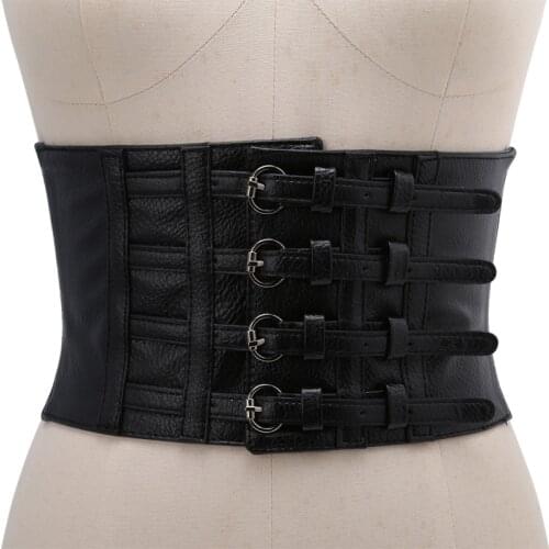 Retro Lady Waist Shape Corset Wide Elastic Faux Leather Belt Stretch Waistband