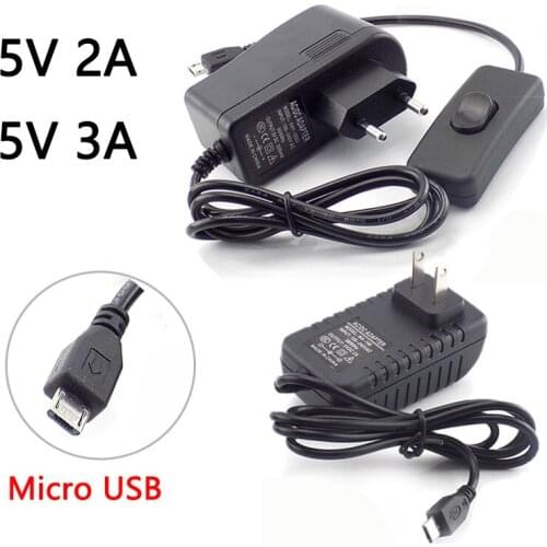 Micro USB DC Power Adapter Supply 5V 2A 3A 3000mA US EU Plug On/Off Switch AC/DC 100V 240V Converter Charger For Raspberry Pi B