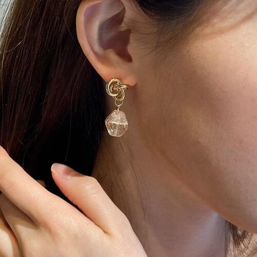 Besimpol 925 Sterling Silver Stud Earrings Unique Designe Baroque Gold Foil Solid Crystal Stone Earrings For Women Fine Jewelry